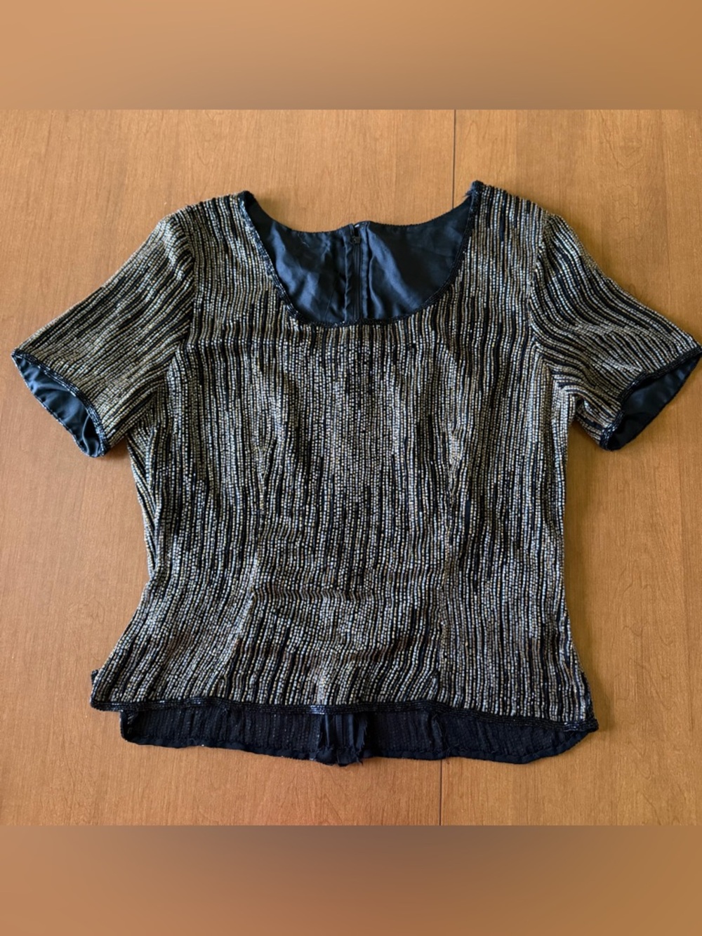 Vintage Women's Black Metallic Stripe Short Sleeve Top Over Sized